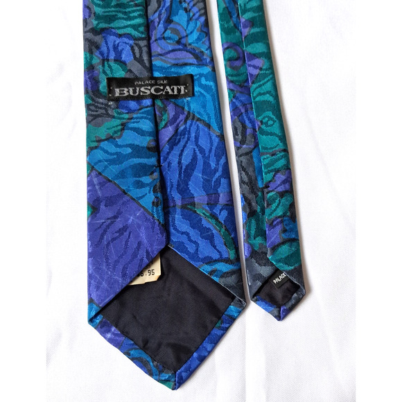 Vintage Buscati Men's Tie Blue Green Palace Silk Abstract Classic Style - Picture 7 of 8